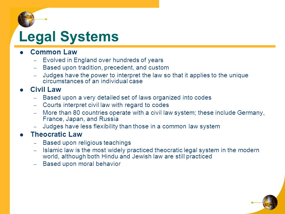 Legal systems and common law in